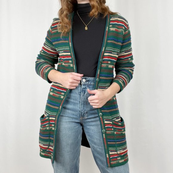 Stunning Vintage Coogi Style 3D Knit Cardigan Grandpa Sweater Long Duster Jacket - Picture 8 of 8